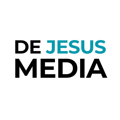 The words "De Jesus Media" with the word "Jesus" highlighted in turquoise
